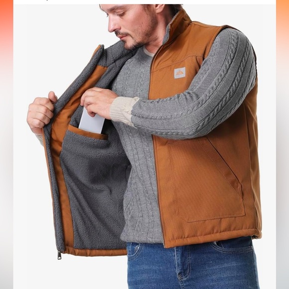 Men's Loose Fit Workwear Vest Fleece-Lined Durability Waterproof Mock-Neck Vest - Picture 2 of 16